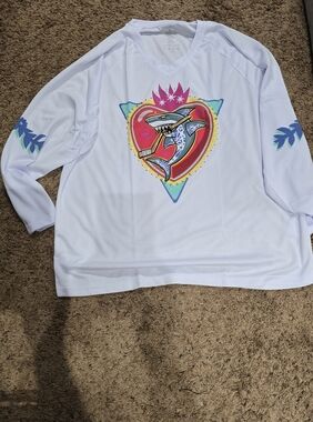 San Jose Sharks White  Jersey with Colorful Shark Heart Graphic